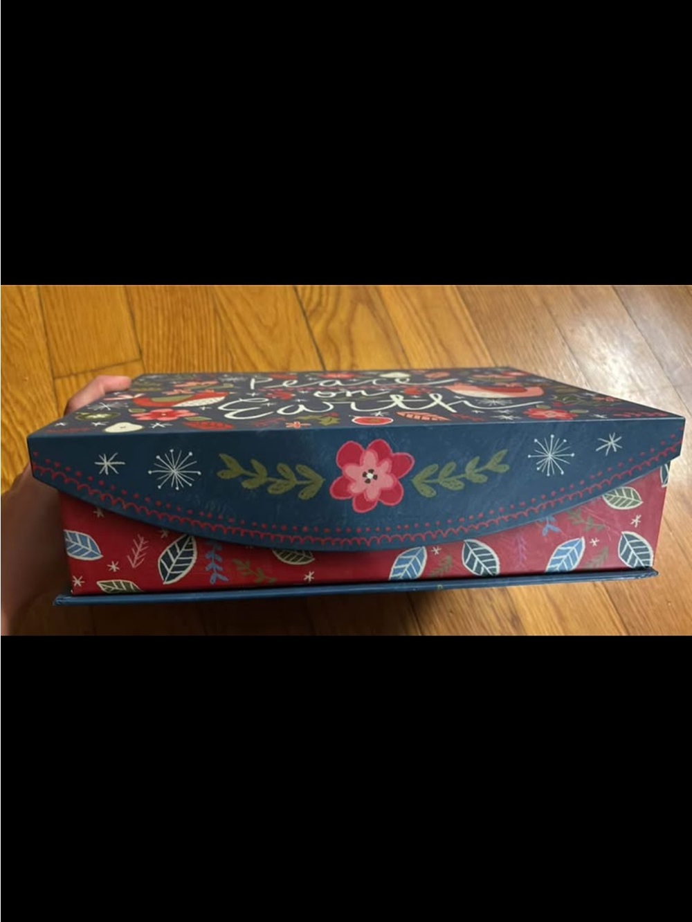 Joy to the World Holiday Decorative Storage Box - Navy & Red - Picture 4 of 4